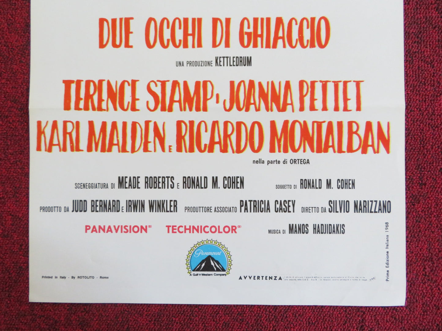 BLUE ITALIAN LOCANDINA POSTER TERENCE STAMP JOANNA PETTET 1968