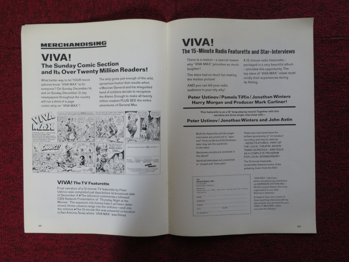 VIVA MAX - PRESSBOOK UNCUT COMMOMWEALTH UNITED PETER USTINOV PAMELA TIFFIN 1969