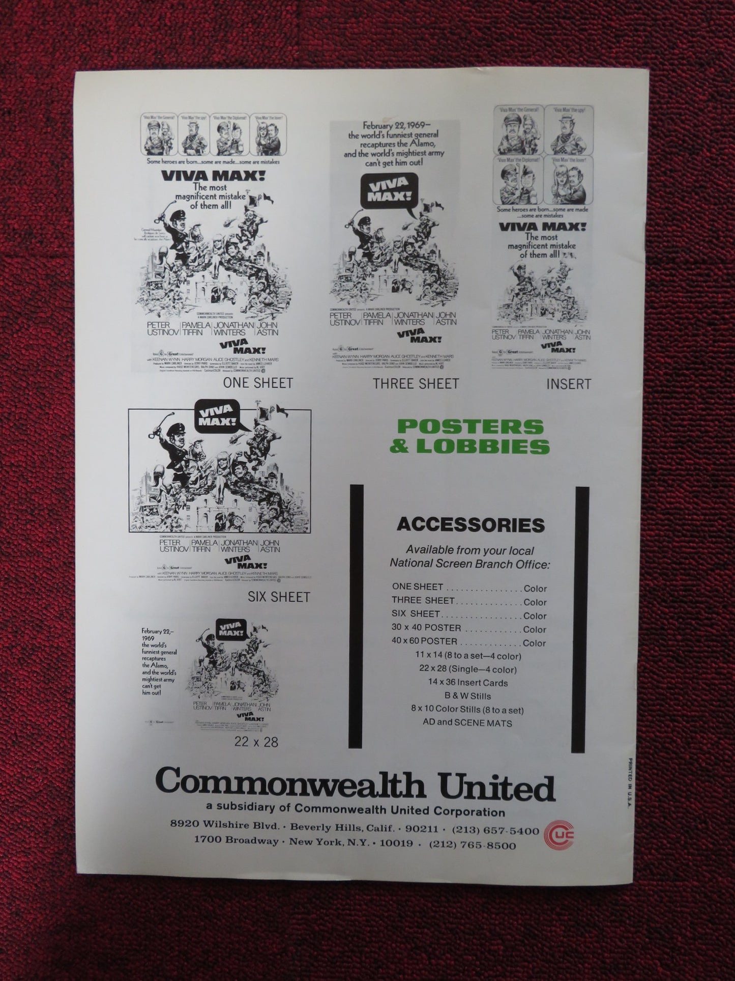 VIVA MAX - PRESSBOOK UNCUT COMMOMWEALTH UNITED PETER USTINOV PAMELA TIFFIN 1969