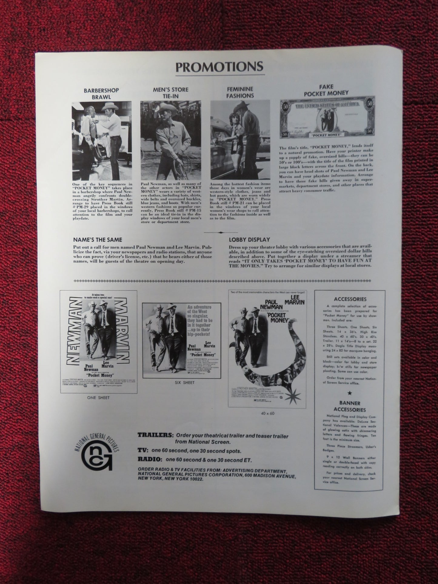 POCKET MONEY - PRESSBOOK UNCUT NATIONAL GENERAL PICTURES PAUL NEWMAN MARVIN 1972