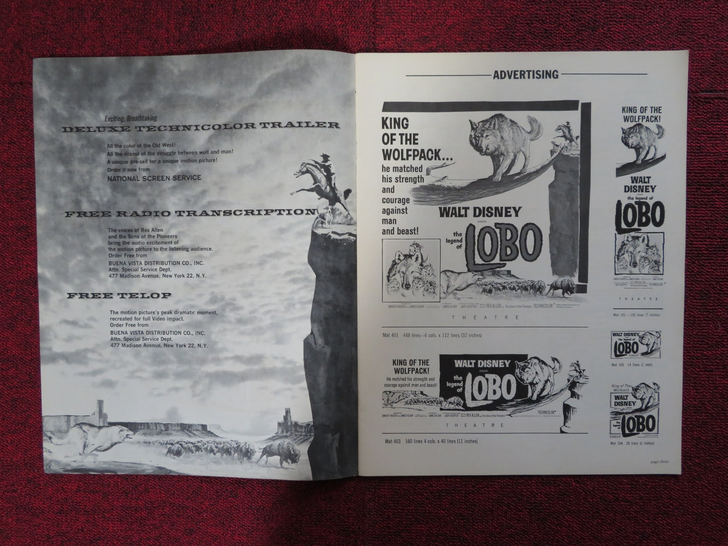 THE LEGEND OF LOBO - PRESSBOOK UNCUT BUENA VISTA DISNEY REX ALLEN 1962