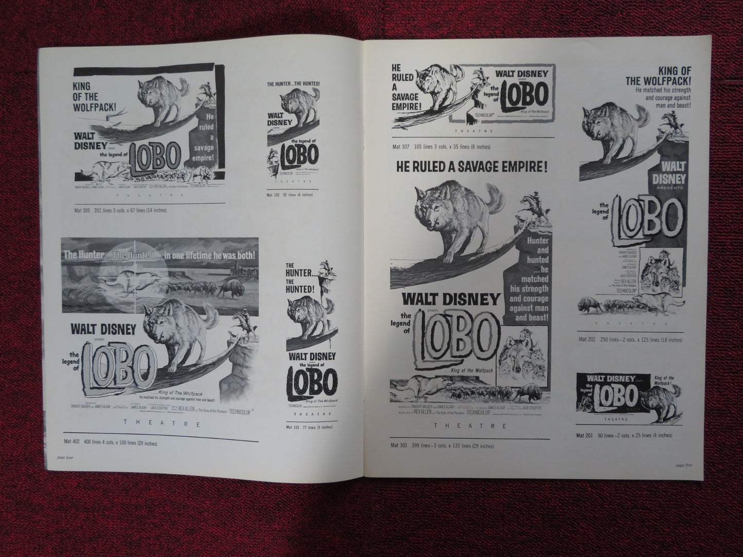 THE LEGEND OF LOBO - PRESSBOOK UNCUT BUENA VISTA DISNEY REX ALLEN 1962