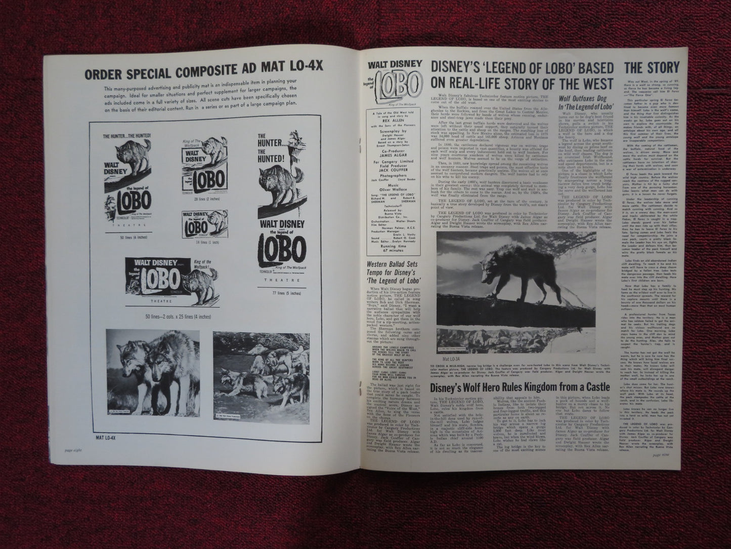 THE LEGEND OF LOBO - PRESSBOOK UNCUT BUENA VISTA DISNEY REX ALLEN 1962