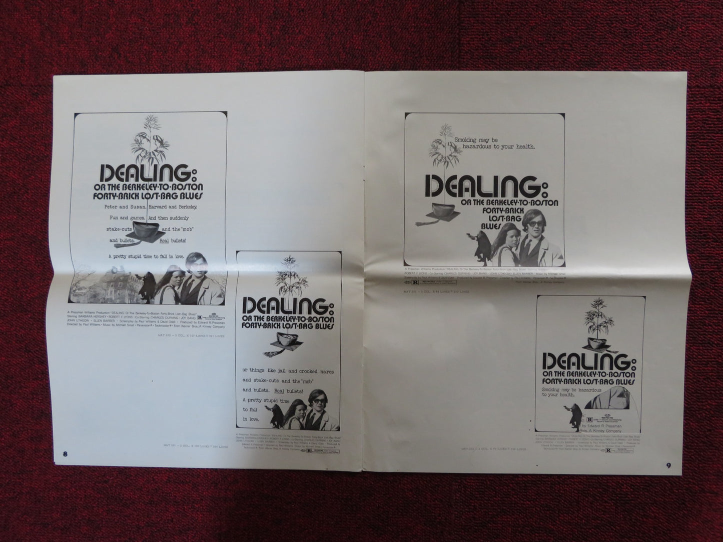 DEALING: OR THE BERKELEY TO BOSTON.. - PRESSBOOK CUT WARNER BROS. 1972