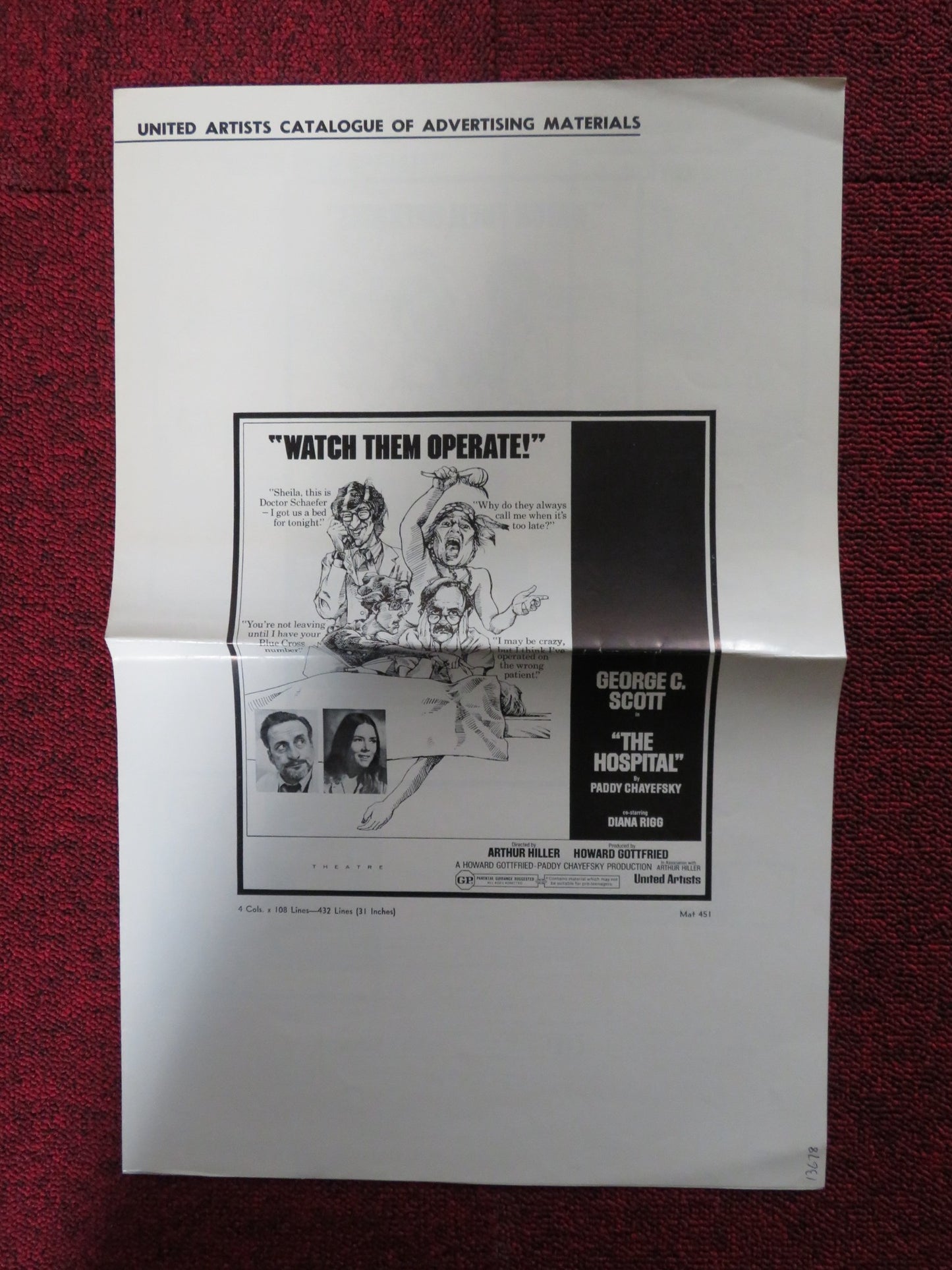 THE HOSPITAL - PRESSBOOK UNCUT UNITED ARTISTS GEORGE C. SCOTT DIANA RIGG 1971