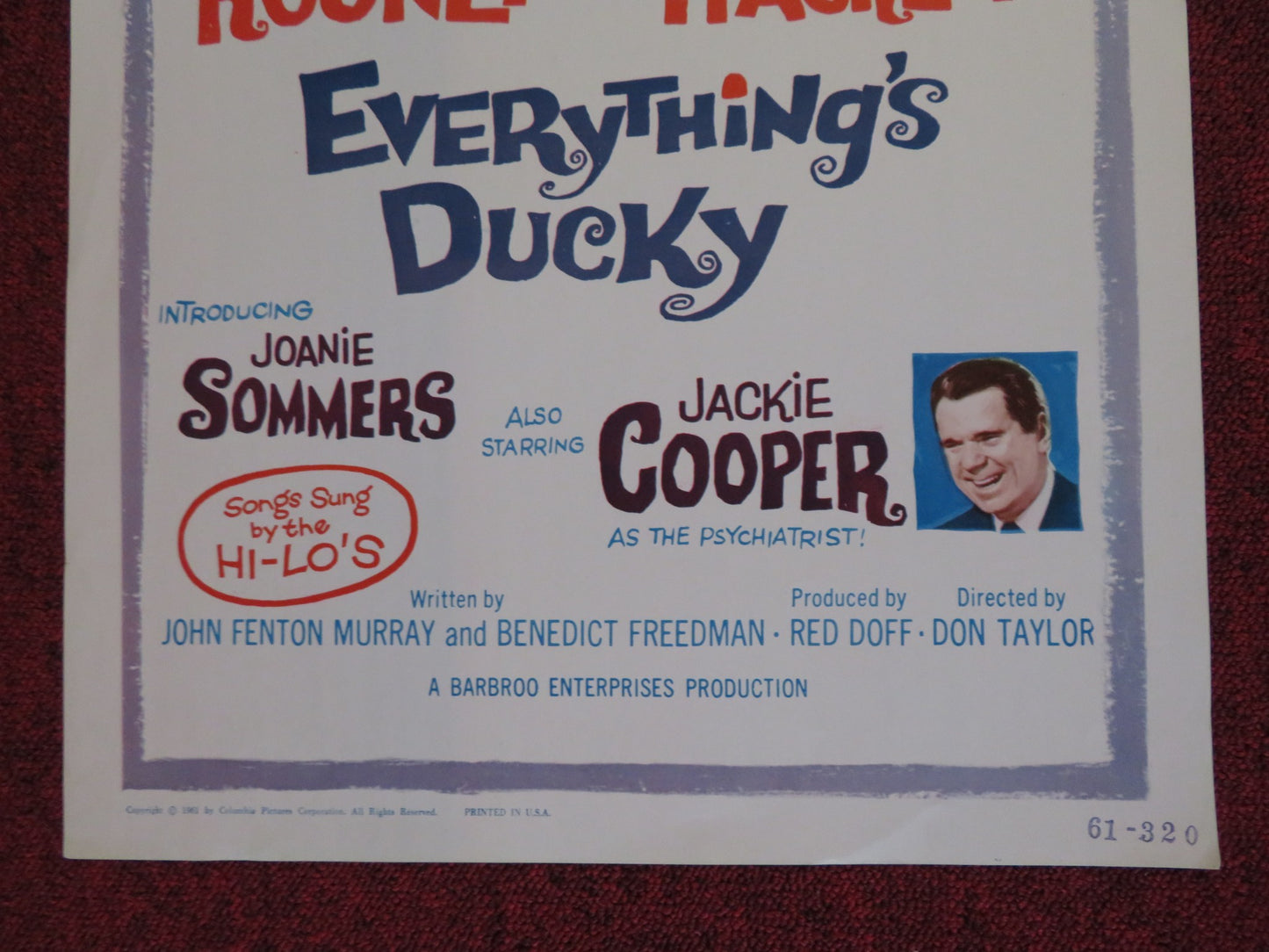 EVERYTHING'S DUCKY US INSERT (14"x 36") POSTER MICKEY ROONEY BUDDY HACKETT 1961