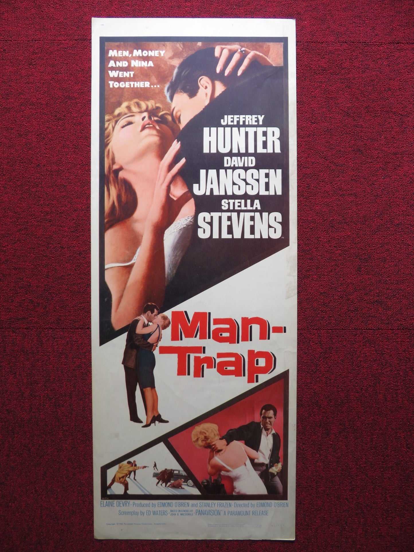 MAN-TRAP US INSERT (14"x 36") POSTER JEFFEREY HUNTER DAVID JANSSEN 1961