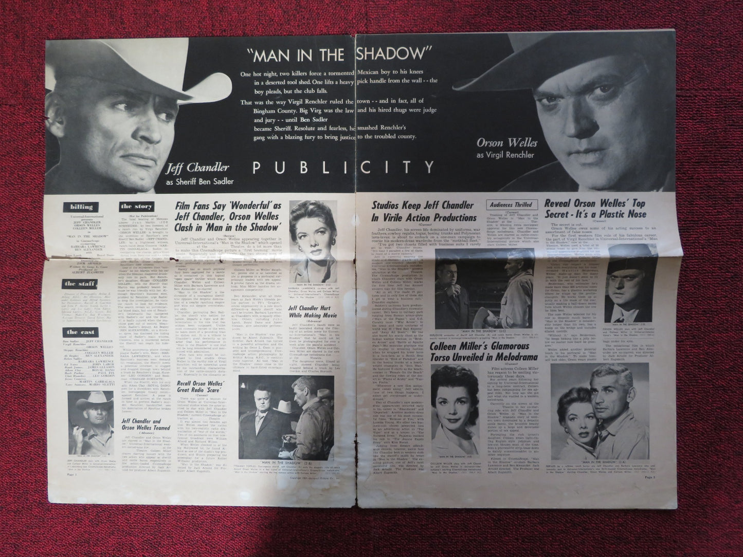 MAN IN THE SHADOW - PRESSBOOK UNCUT UNIVERSAL INTERNATIONAL CHANDLER WELLES 1957