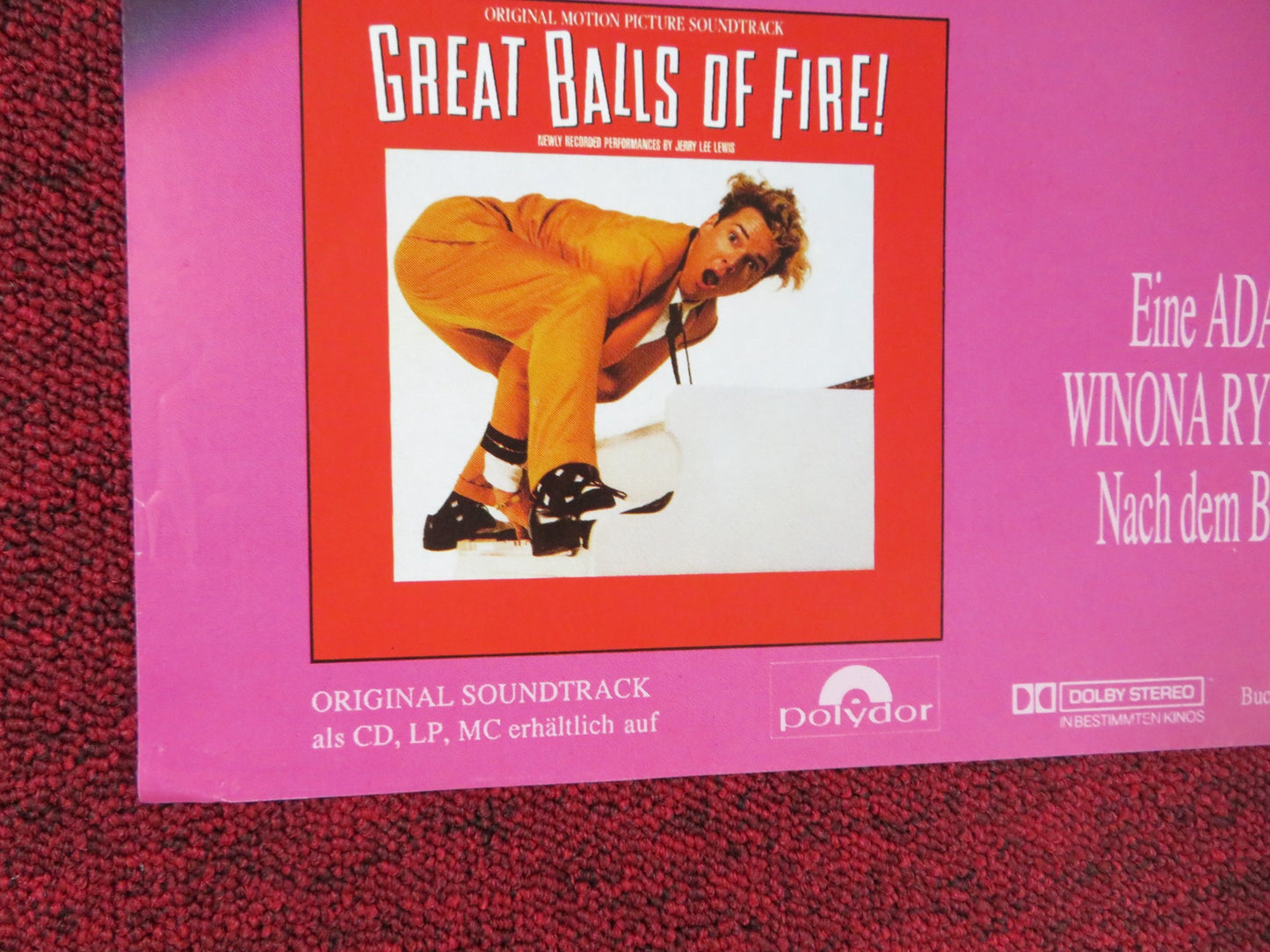 GREAT BALLS OF FIRE! GERMAN A1 POSTER DENNIS QUAID WINONA RYDER 1989