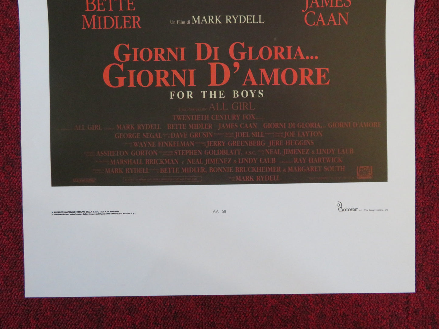 FOR THE BOYS ITALIAN LOCANDINA POSTER BETTE MIDLER JAMES CAAN 1991