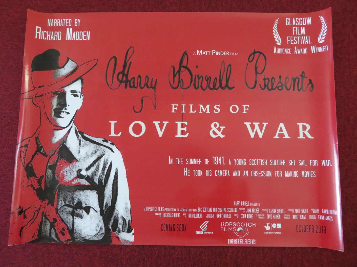 HARRY BIRRELL FILMS OF LOVE AND WAR UK QUAD (30"x 40") ROLLED POSTER 2019