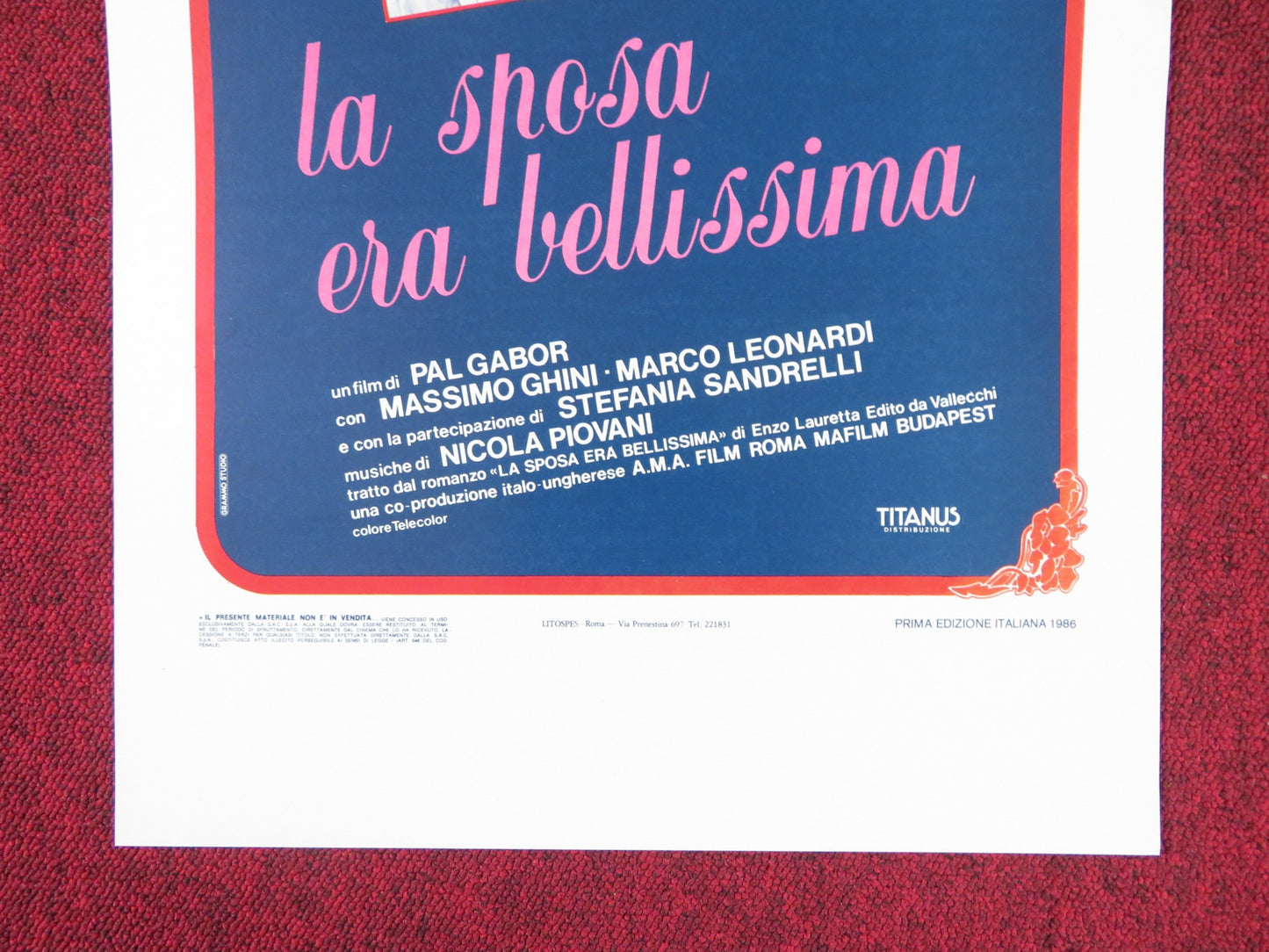 LA SPOSA ERA BELLISSIMA ITALIAN LOCANDINA POSTER ANGELA MOLINA M. GHINI 1986