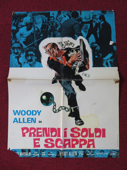 TAKE THE MONEY AND RUN ITALIAN FOGLIO POSTER WOODY ALLEN JANET MARGOLIN 1969