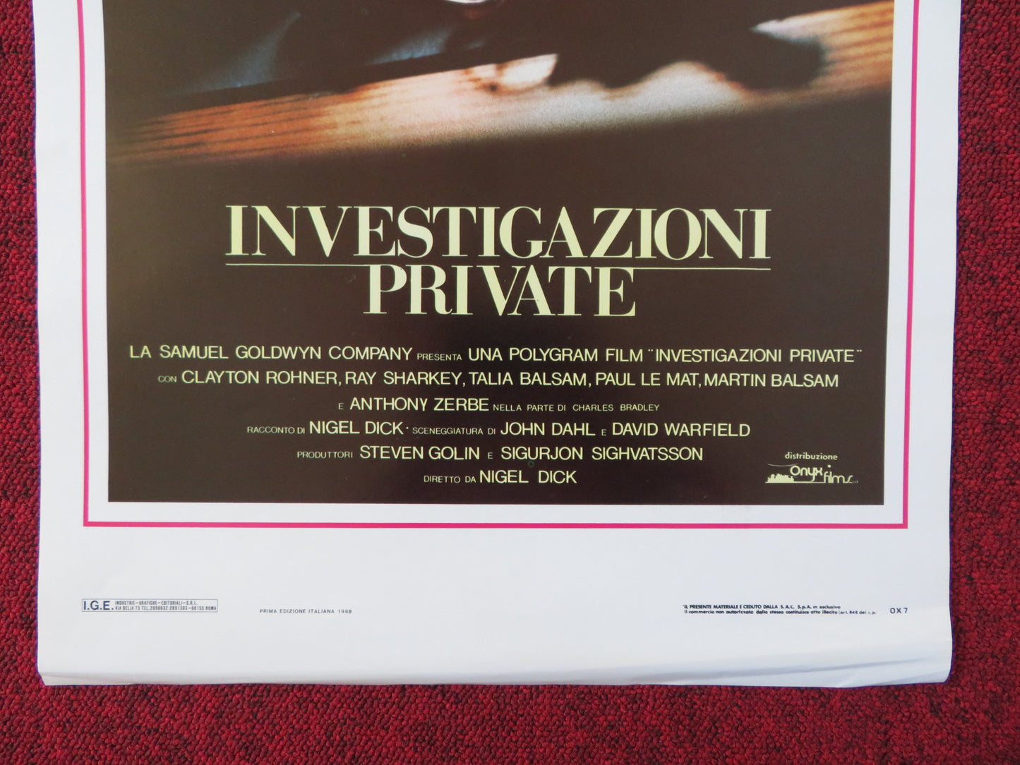 P. I. PRIVATE INVESTIGATIONS ITALIAN LOCANDINA POSTER CLAYTON ROHNER 1988