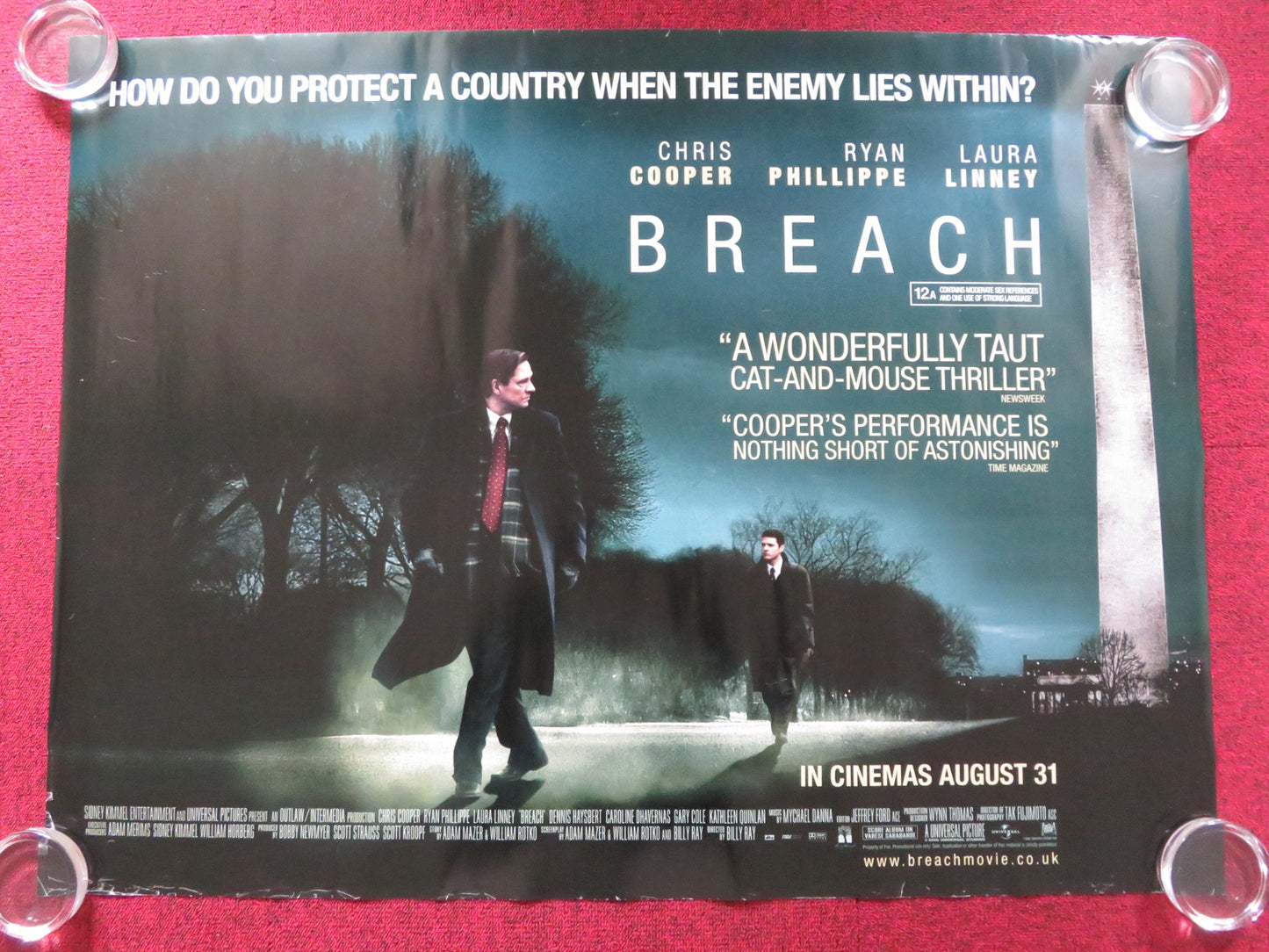 BREACH UK QUAD ROLLED POSTER CHRIS COOPER RYAN PHILLIPPE 2007