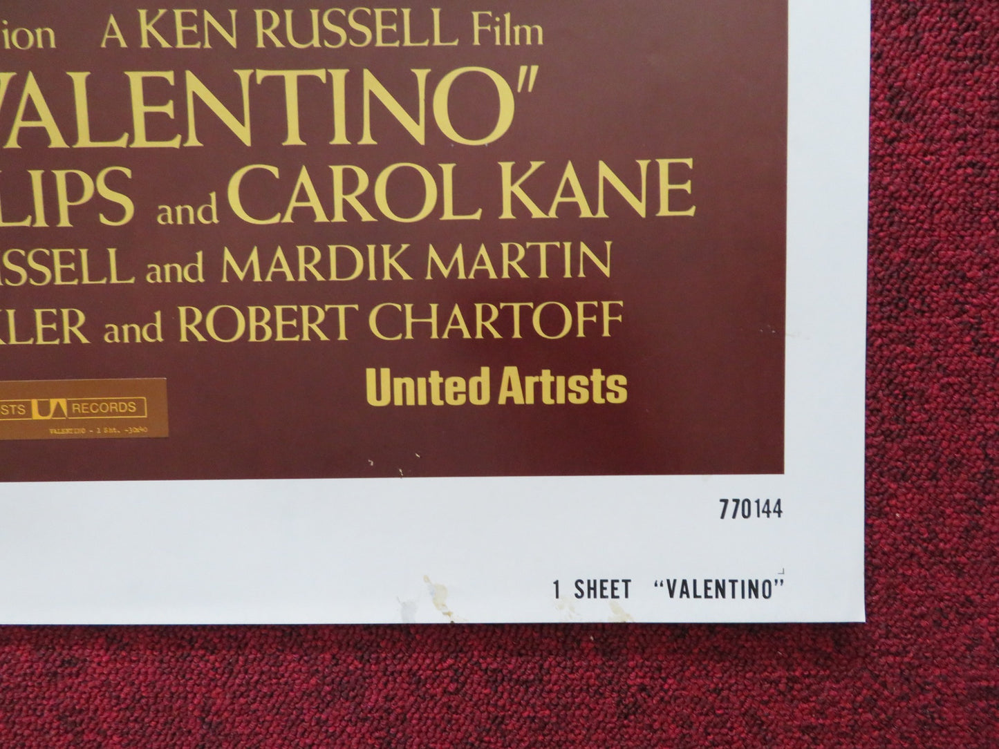 VALENTINO FOLDED US ONE SHEET POSTER RUDOLF NUREYEV LESLIE CARON 1977