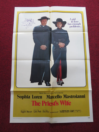 PRIEST'S WIFE FOLDED US ONE SHEET POSTER SOPHIA LOREN MARCELLO MASTROIANNI 1971