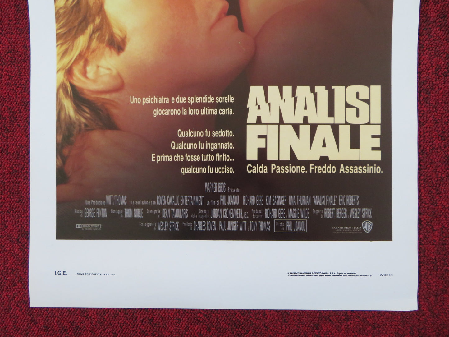 FINAL ANALYSIS ITALIAN LOCANDINA POSTER RICHARD GERE KIM BASINGER 1992