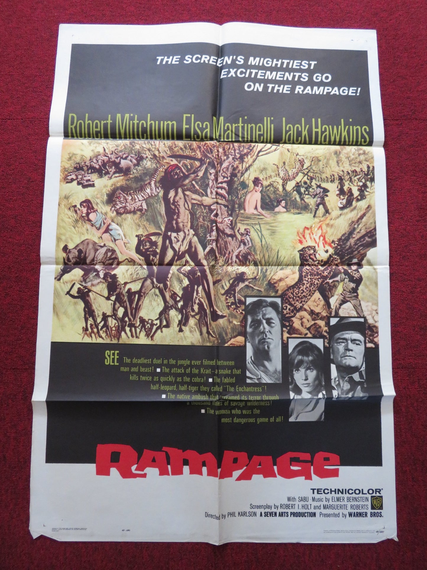 RAMPAGE FOLDED US ONE SHEET POSTER ROBERT MITCHUM ELSA MARTINELLI 1963