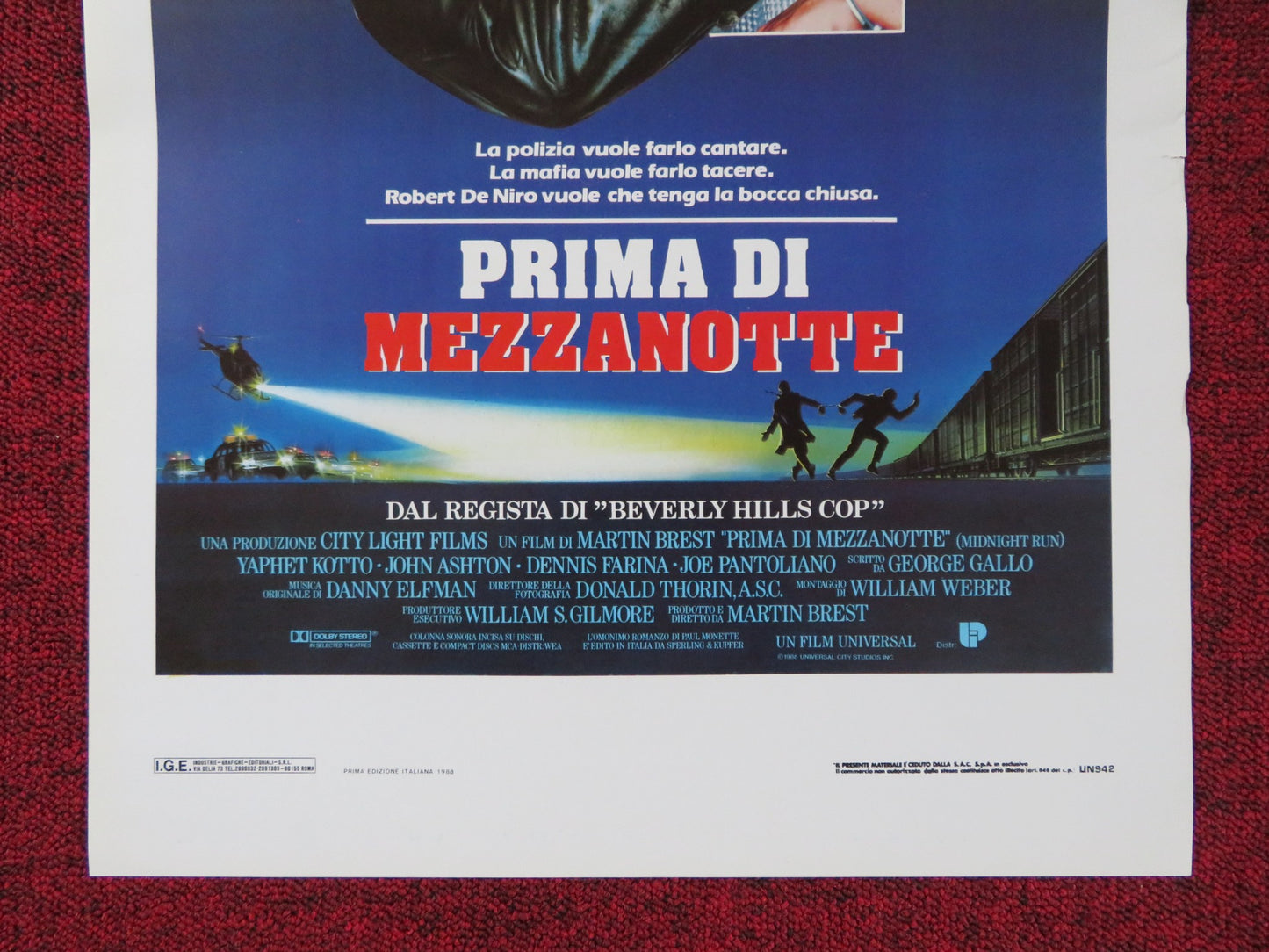 PRIMA DI MEZZANOTTE ITALIAN LOCANDINA POSTER ROBERT DE NIRO CHARLES GRODIN 1988