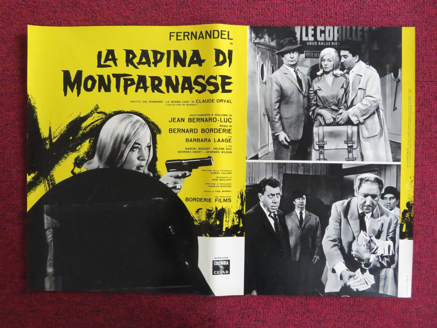 LA RAPINA DI MONTPARNASSE - G ITALIAN FOTOBUSTA POSTER FERNANDEL B. LAAGE 1964