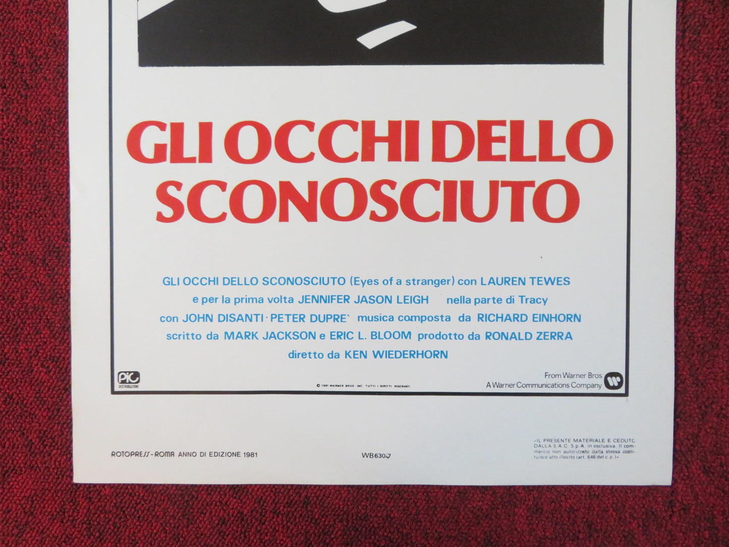 EYES OF A STRANGER ITALIAN LOCANDINA POSTER JENNIFER JASON LEIGH L. TEWES 1981