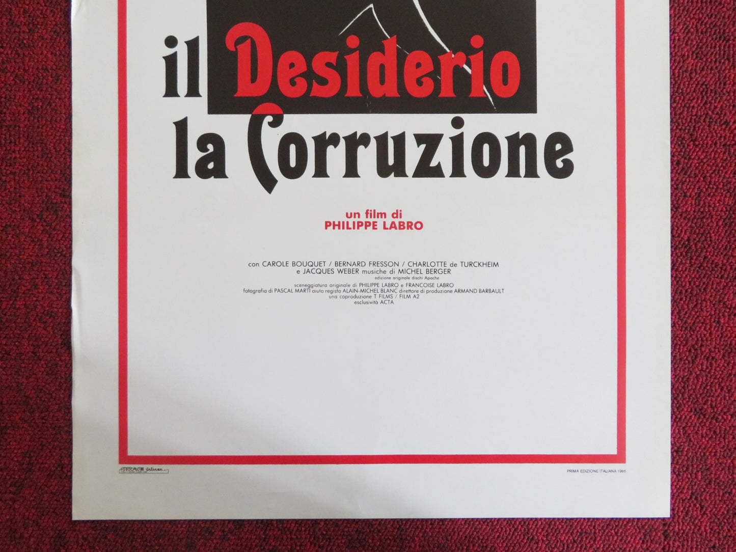 RIVE DROITE, RIVE GAUCHE ITALIAN LOCANDINA POSTER DEPARDIEU NATHALIE BAYE 1986