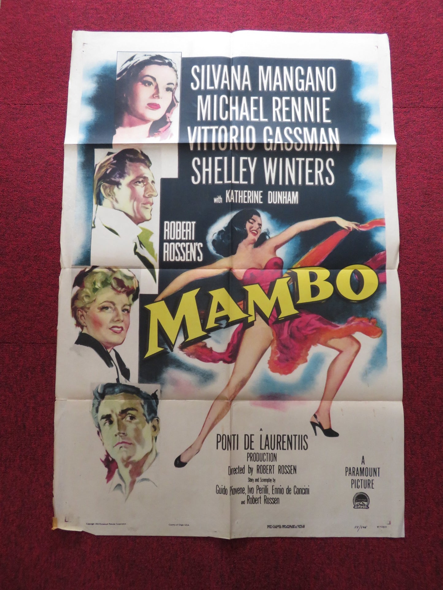 MAMBO FOLDED US ONE SHEET POSTER SILVANA MANGANO MICHAEL RENNIE 1954