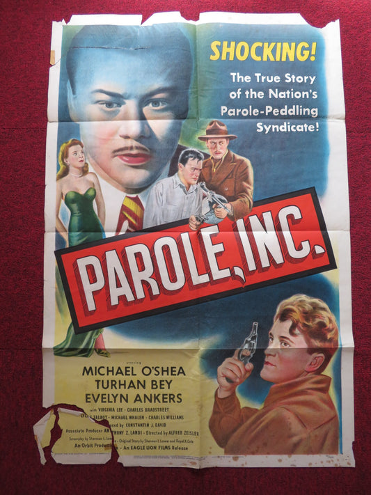 PAROLE, INC. FOLDED US ONE SHEET POSTER MICHAEL O'SHEA TURHAN BEY 1948