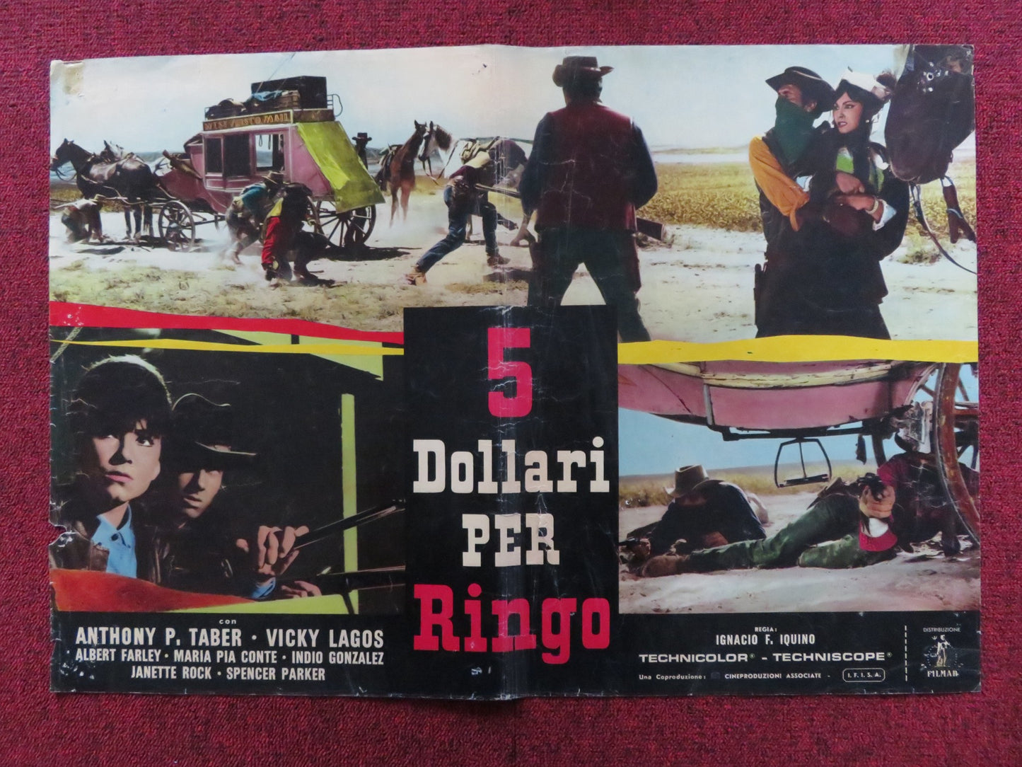 FIVE DOLLARS FOR RINGO - A ITALIAN FOTOBUSTA POSTER ANTHONY P. TABER LAGOS 1966