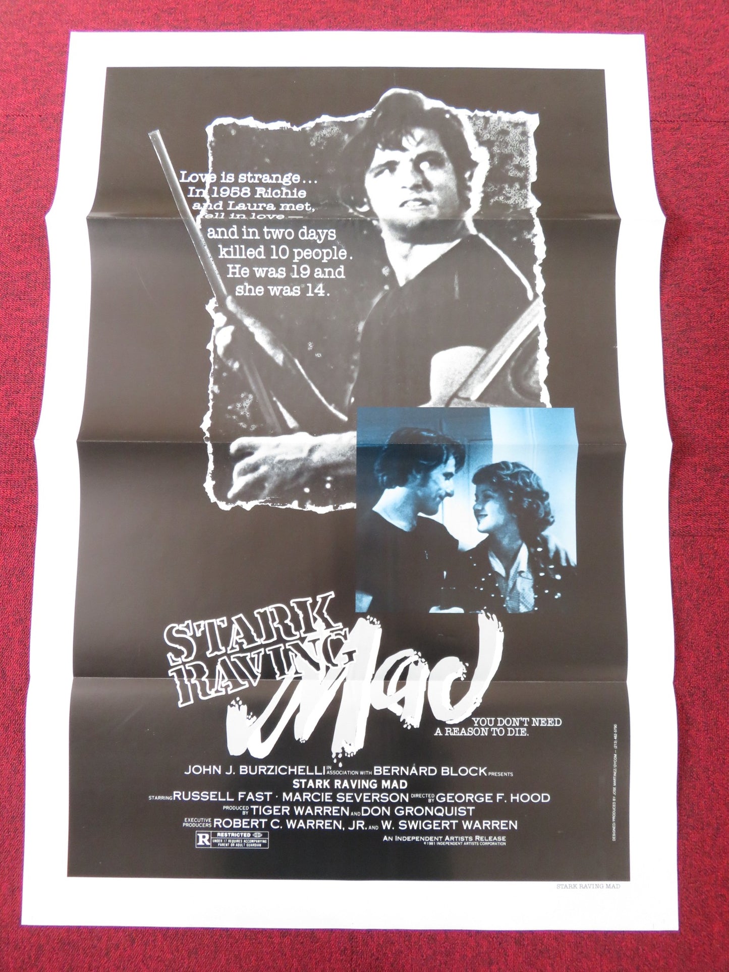 STARK RAVING MAD US TRI FOLDED ONE SHEET ROLLED POSTER RUSS FAST 1981