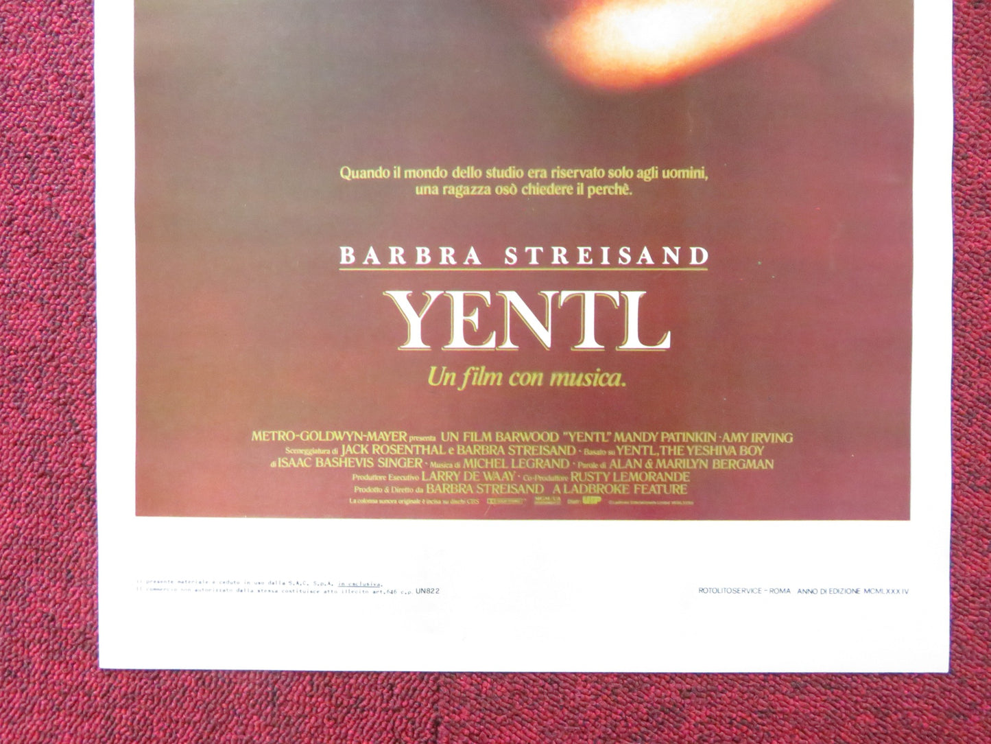 YENTL ITALIAN LOCANDINA POSTER BARBRA STREISAND MANDY PATINKIN 1983