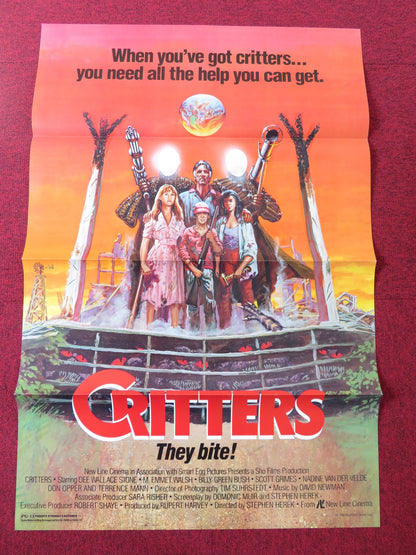 CRITTERS US TRI FOLDED ONE SHEET ROLLED POSTER DEE WALLACE M. EMMET WALSH 1986