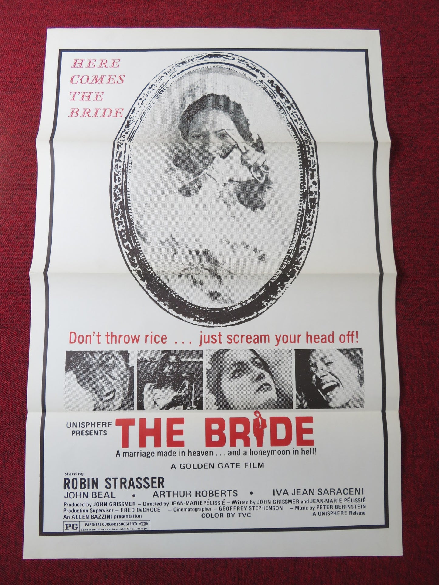 THE BRIDE US TRI FOLDED ONE SHEET ROLLED POSTER ROBIN STRASSER JOHN BEAL 1973