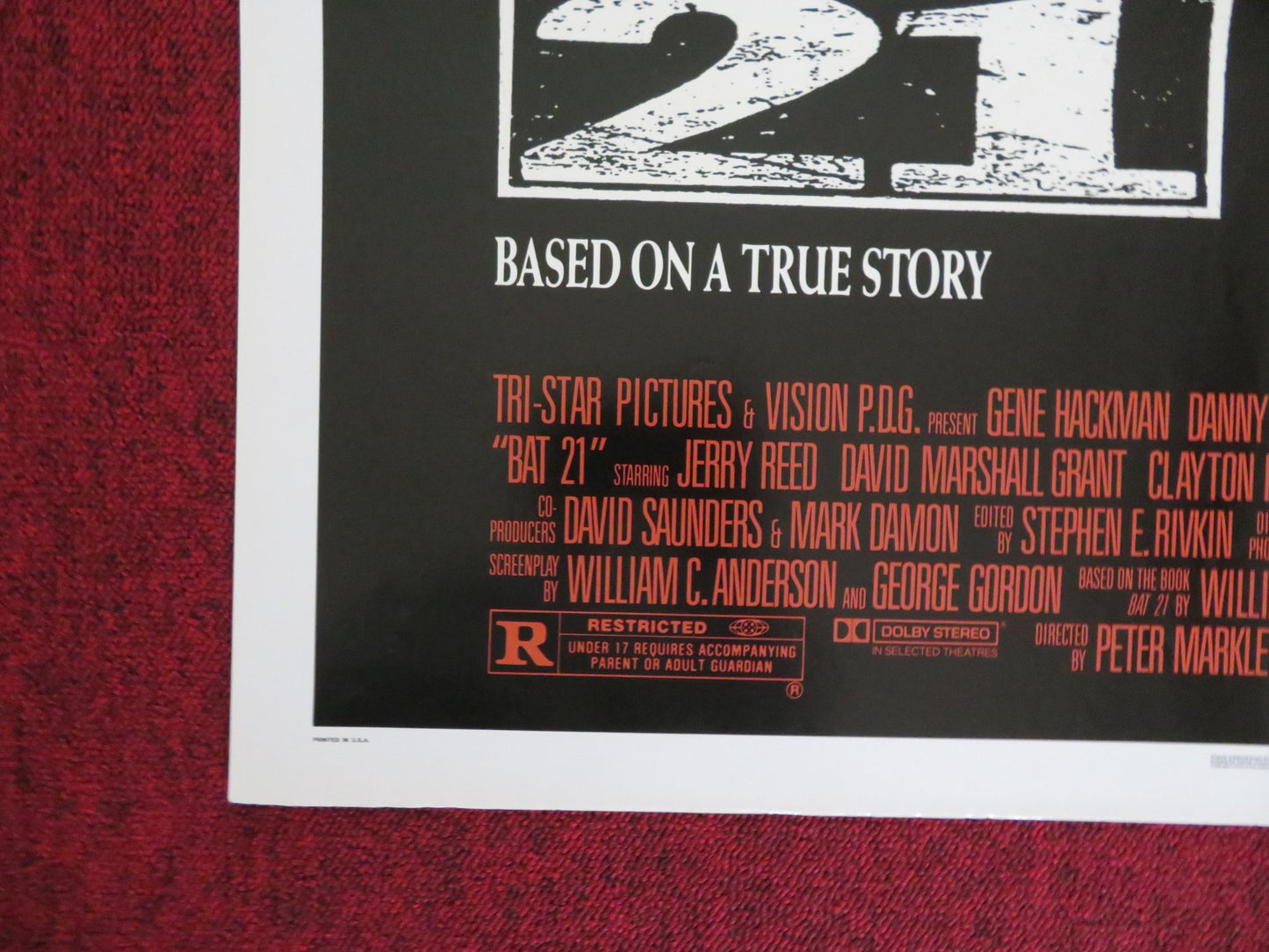 BAT*21 FOLDED US ONE SHEET POSTER GENE HACKMAN DANNY GLOVER 1988