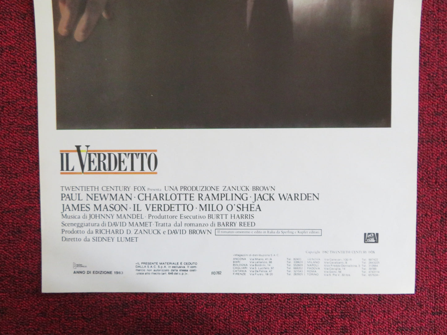 THE VERDICT ITALIAN LOCANDINA POSTER PAUL NEWMAN CHARLOTTE RAMPLING 1983