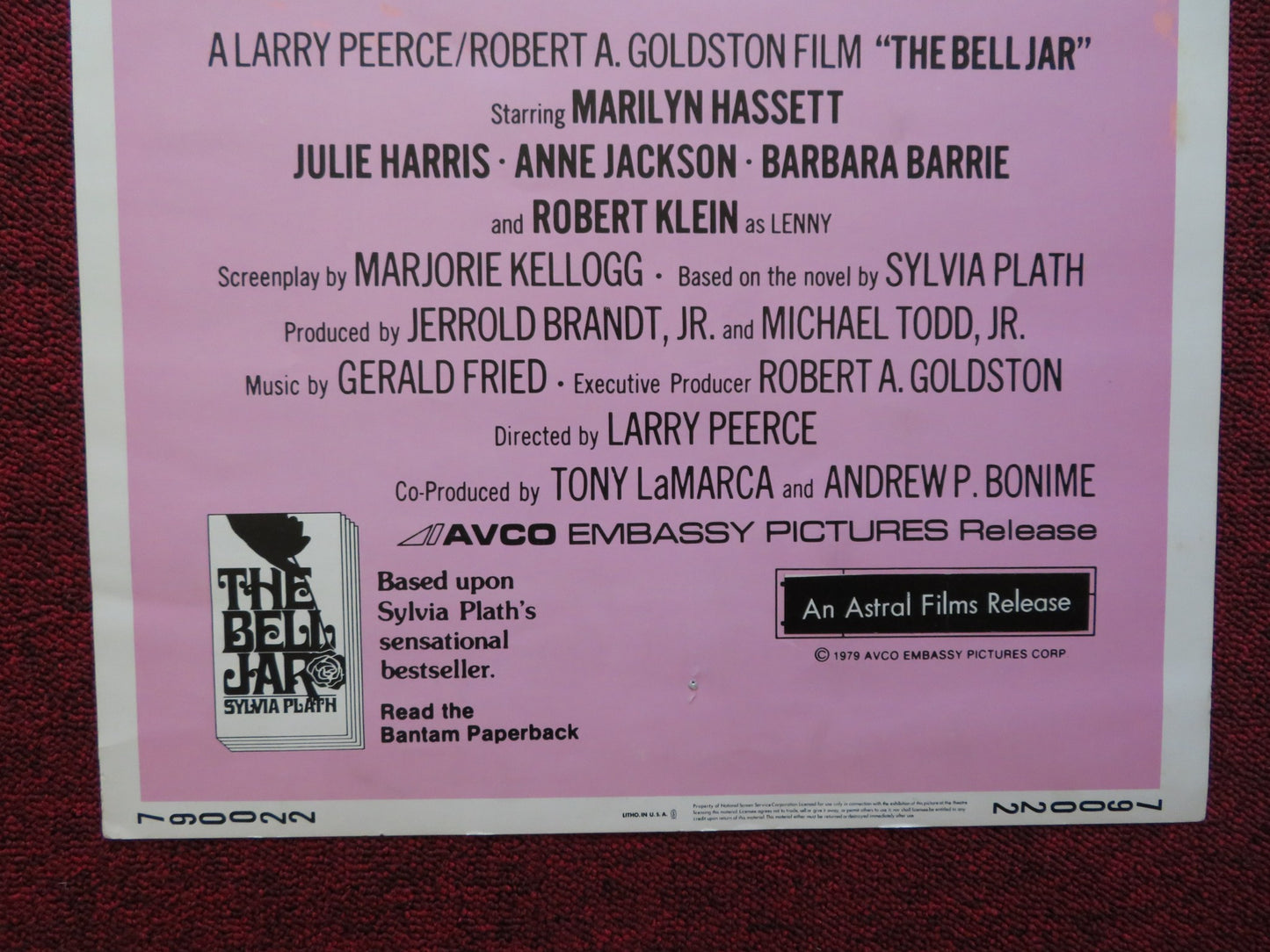 THE BELL JAR US INSERT (14"x 36") POSTER MARILYN HASSETT JULIE HARRIS  1979