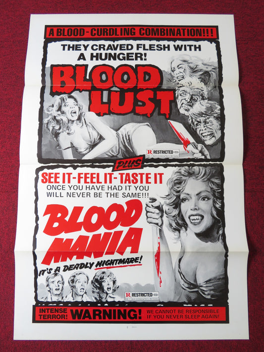 BLOODLUST / BLOODMANIA DOUBLE BILL US TRI FOLDED ONE SHEET ROLLED POSTER 1970S