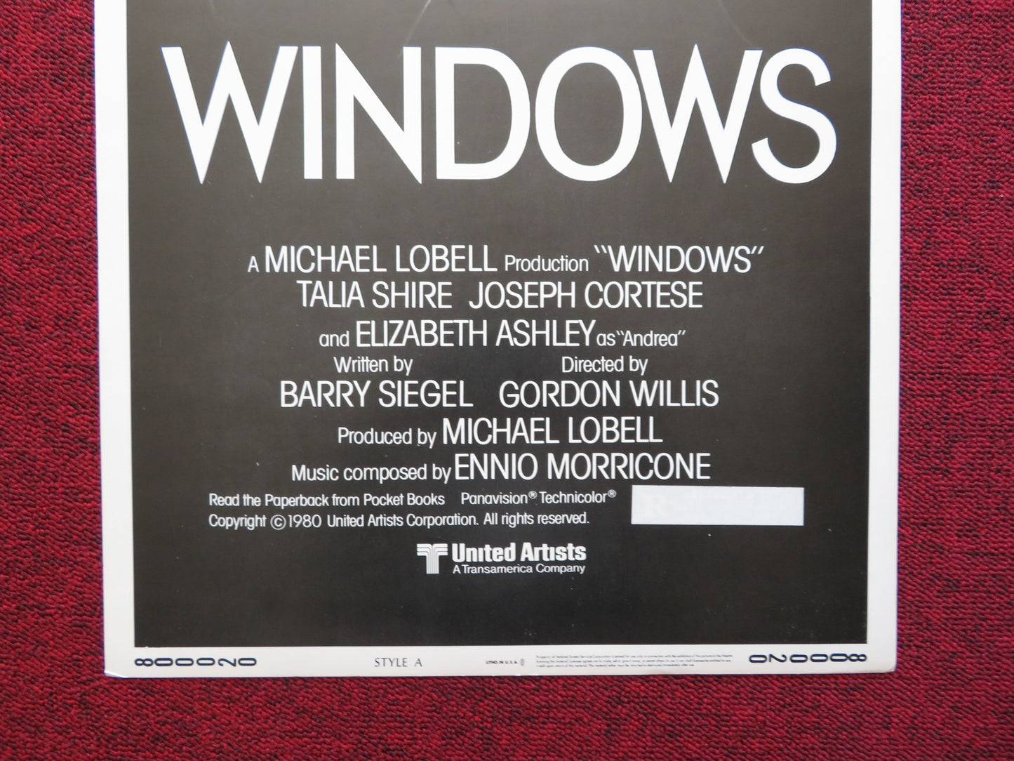 WINDOWS STYLE A US INSERT (14"x 36") POSTER TALIA SHIRE JOSEPH CORTESE 1980