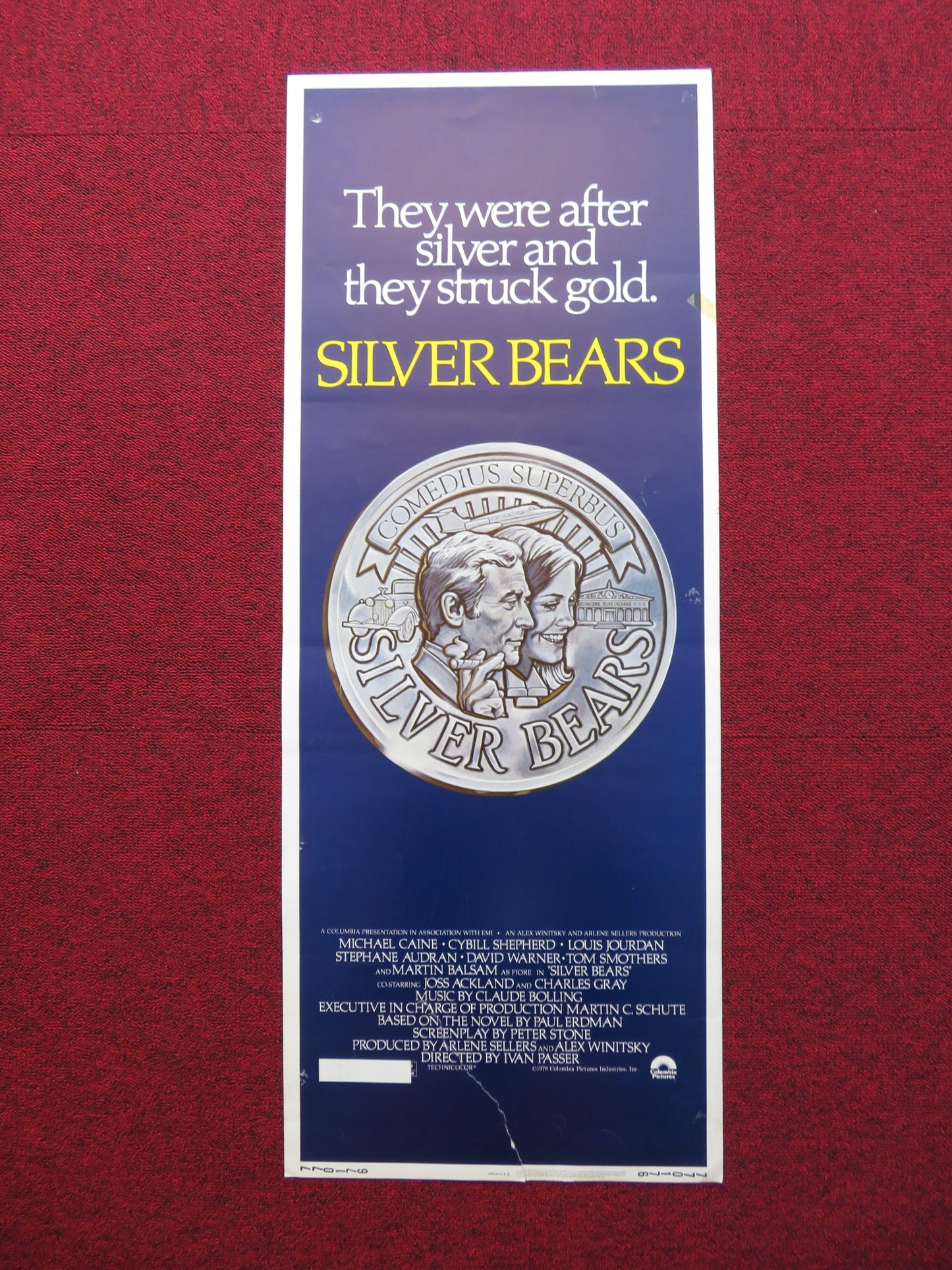 SILVER BEARS US INSERT (14"x 36") POSTER MICHAEL CAINE CYBILL SHEPHERD 1977