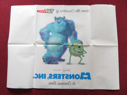 MONSTERS, INC. UK QUAD POSTER FOLDED DISNEY PIXAR JOHN GOODMAN B. CRYSTAL 2001