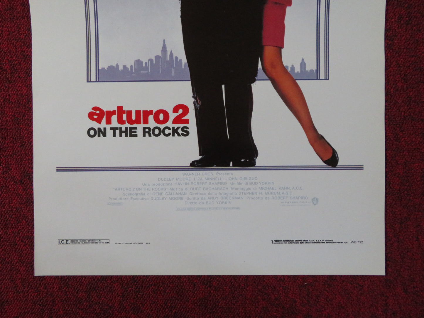 ARTHUR 2: ON THE ROCKS ITALIAN LOCANDINA POSTER DUDLEY MOORE LIZA MINNELLI 1988