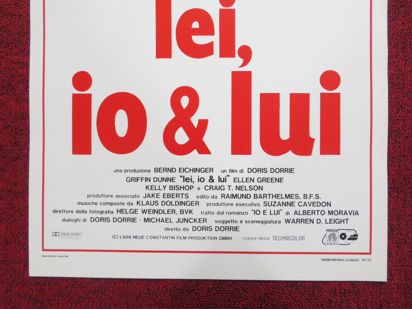 LEI, IO & LUI ITALIAN LOCANDINA POSTER GRIFFIN DUNNE ELLEN GREENE 1988