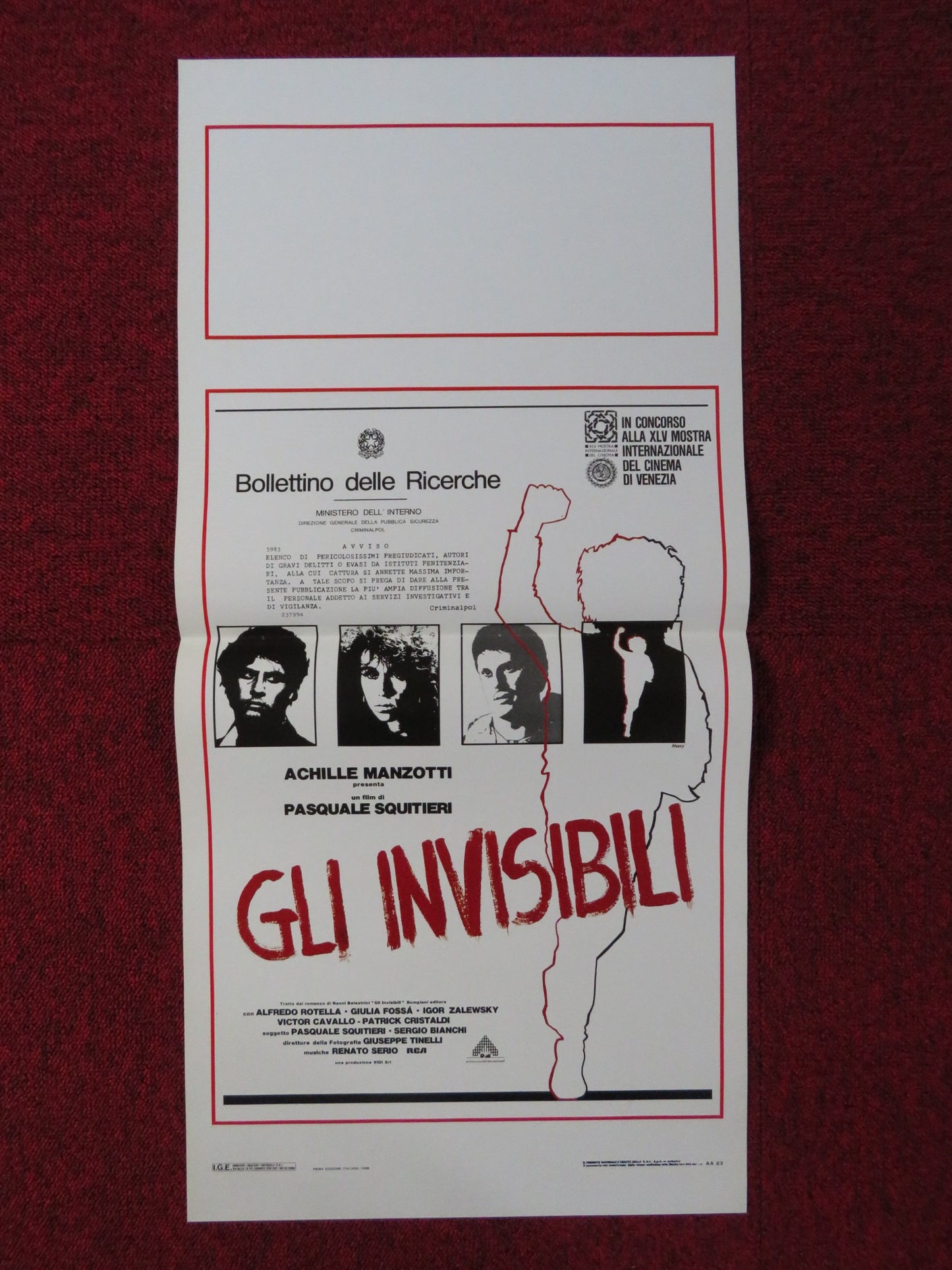 GLI INVISIBILI ITALIAN LOCANDINA POSTER ALFREDO ROTELLA GIULIA FOSSA 1988