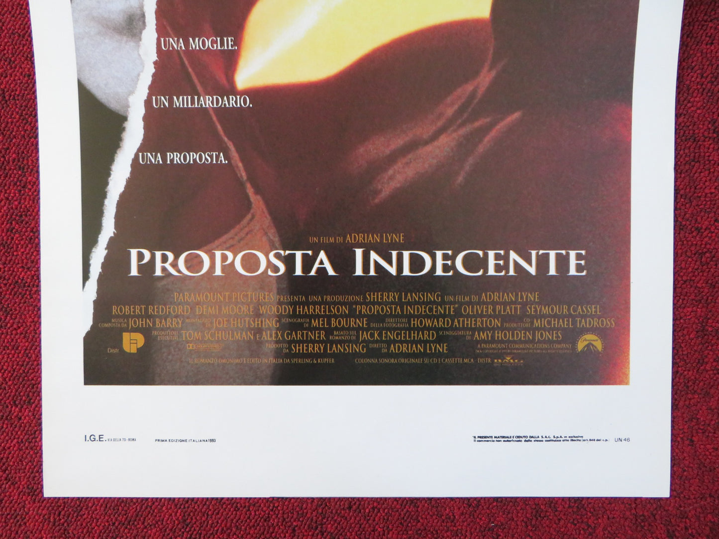 INDECENT PROPOSAL ITALIAN LOCANDINA POSTER DEMI MOORE ROBERT REDFORD 1993