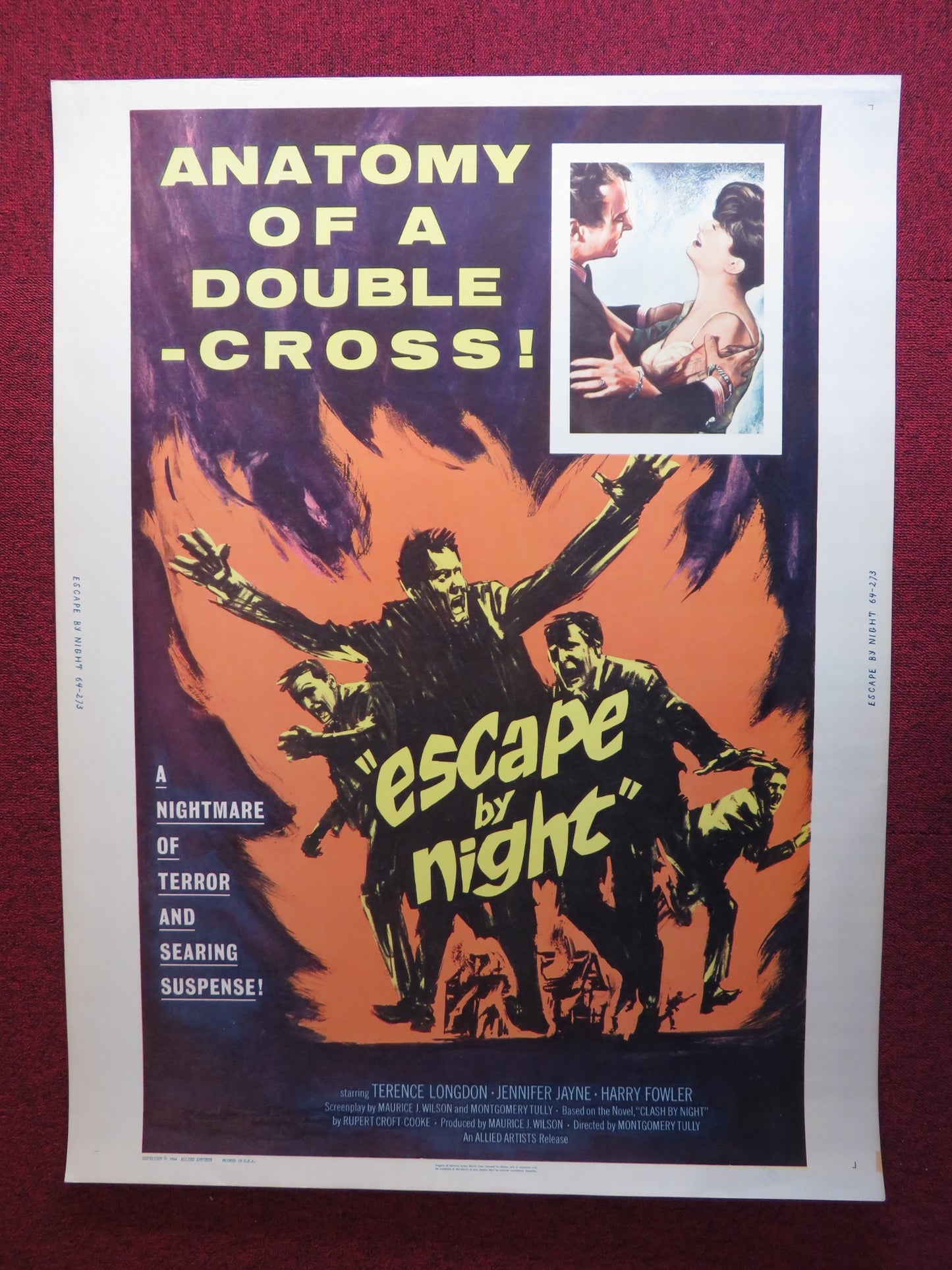 ESCAPE BY NIGHT US 30 X 40 ROLLED POSTER TERENCE LONGDON JENNIFER JAYNE 1964