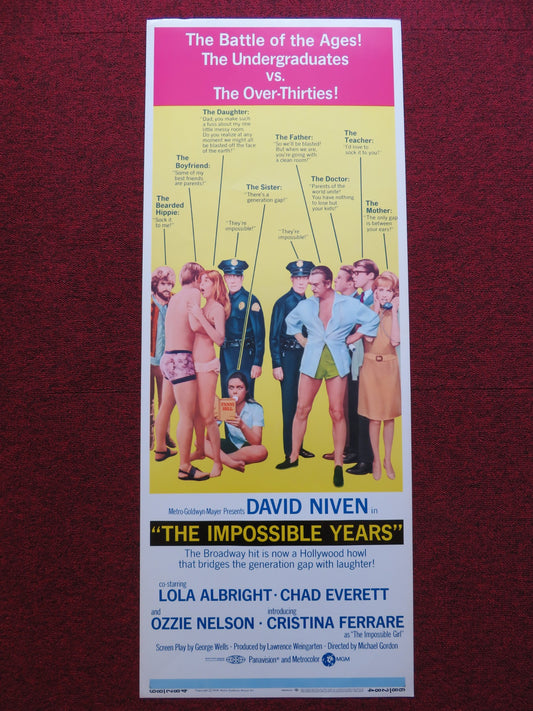 THE IMPOSSIBLE YEARS US INSERT (14"x 36") POSTER DAVID NIVEN LOLA ALBRIGHT 1968