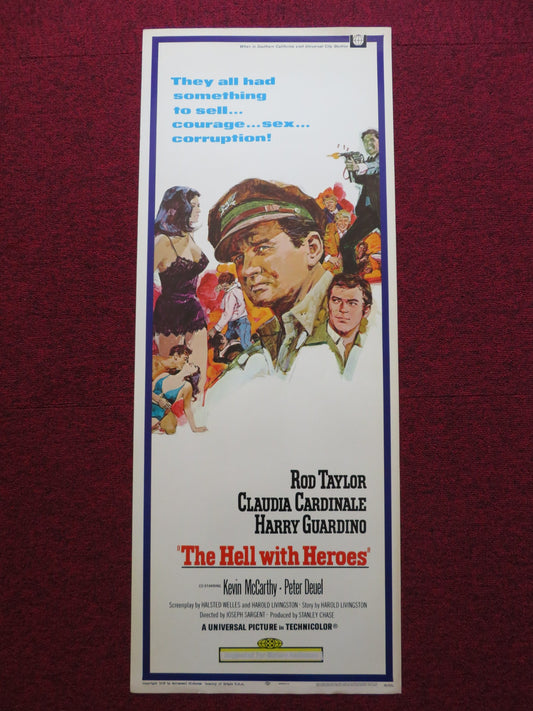 THE HELL WITH HEROES US INSERT (14"x 36") POSTER ROD TAYLOR C.CARDINALE 1968