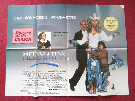 MERMAIDS UK QUAD POSTER FOLDED CHER BOB HOSKINS WINONA RYDER 1990