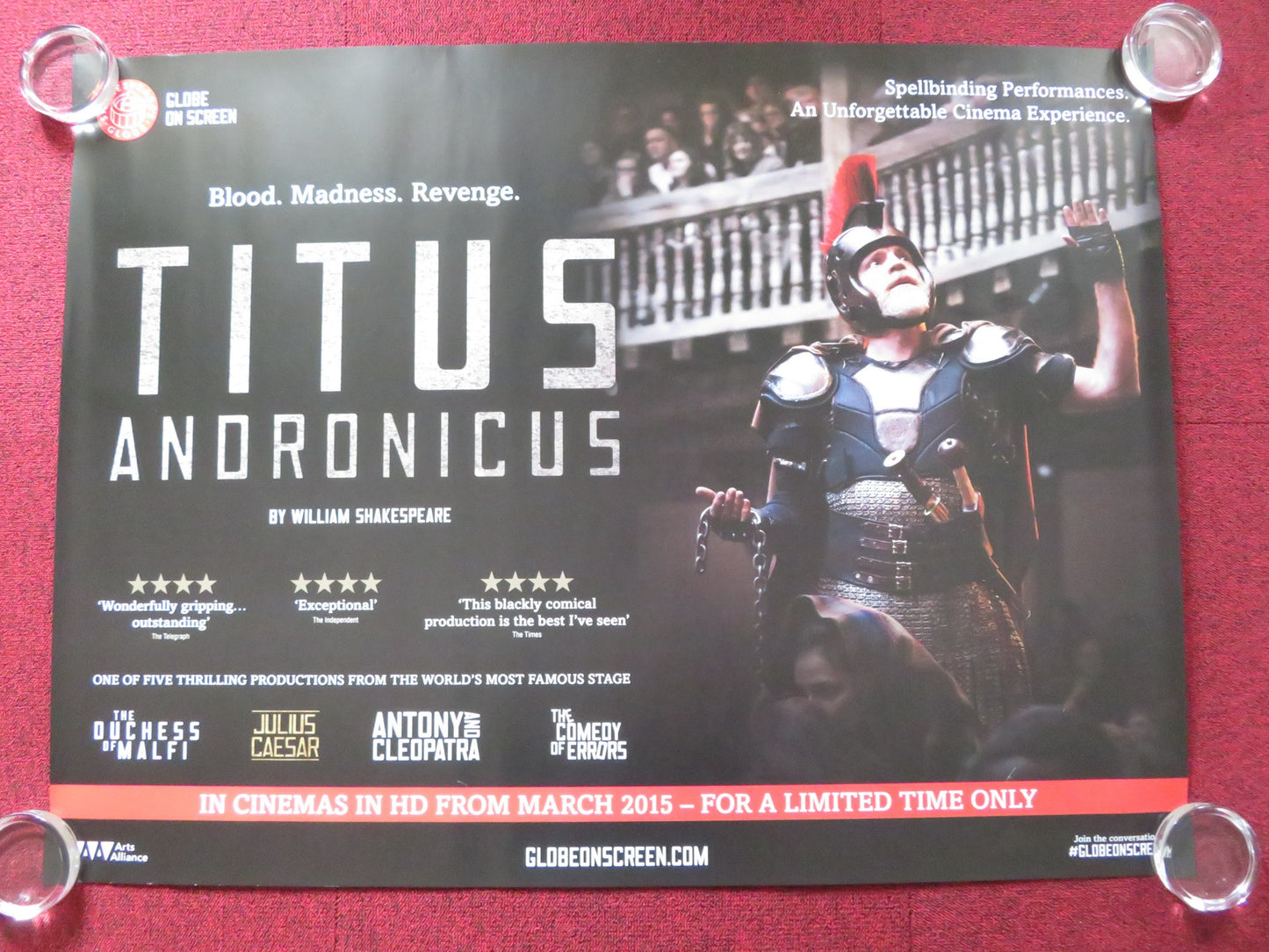 SHAKESPEARE'S GLOBE: TITUS ANDRONICUS UK QUAD (30"x 40") ROLLED POSTER 2015